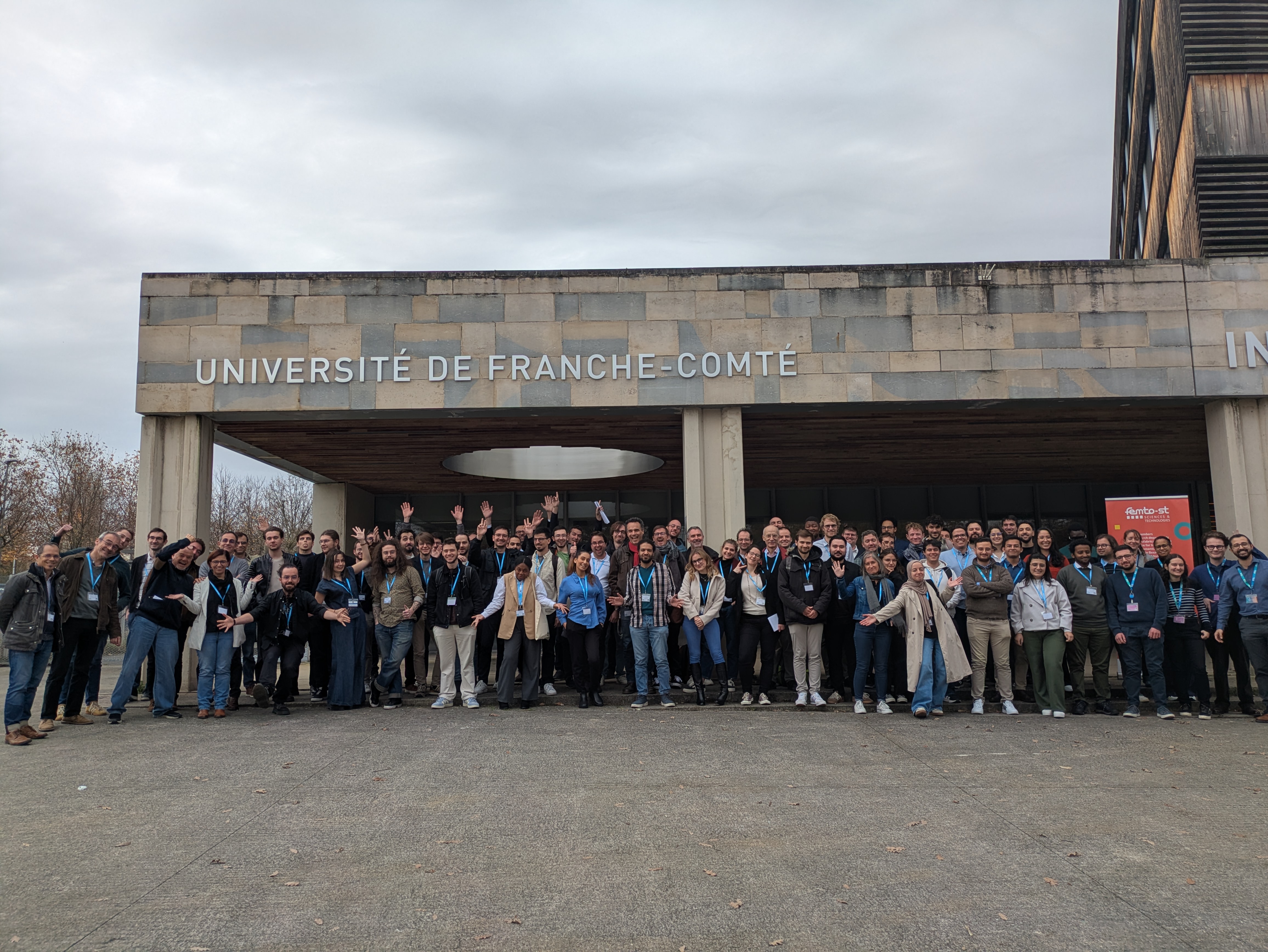 Photograph of the participants of the JJCAB 2025 in front of the FEMTO-ST building